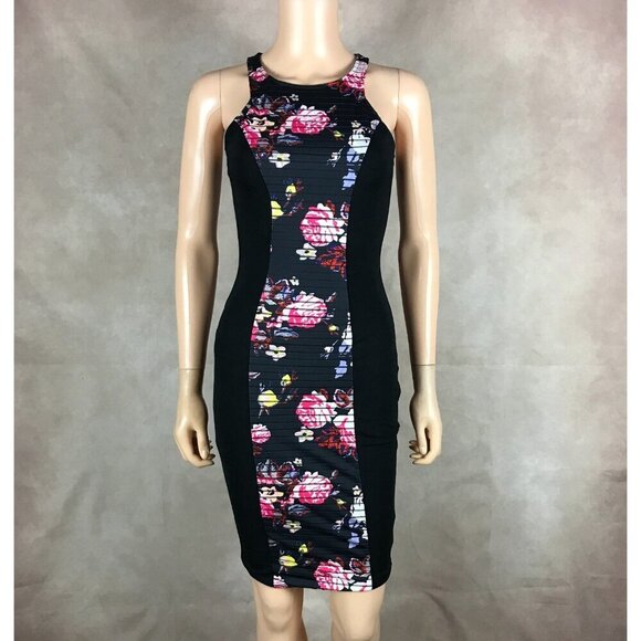 Material Girl Black Floral Striped Bodycon Dress NWT XS - Picture 2 of 10